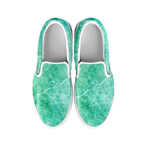 Teal Marble Print White Slip On Sneakers