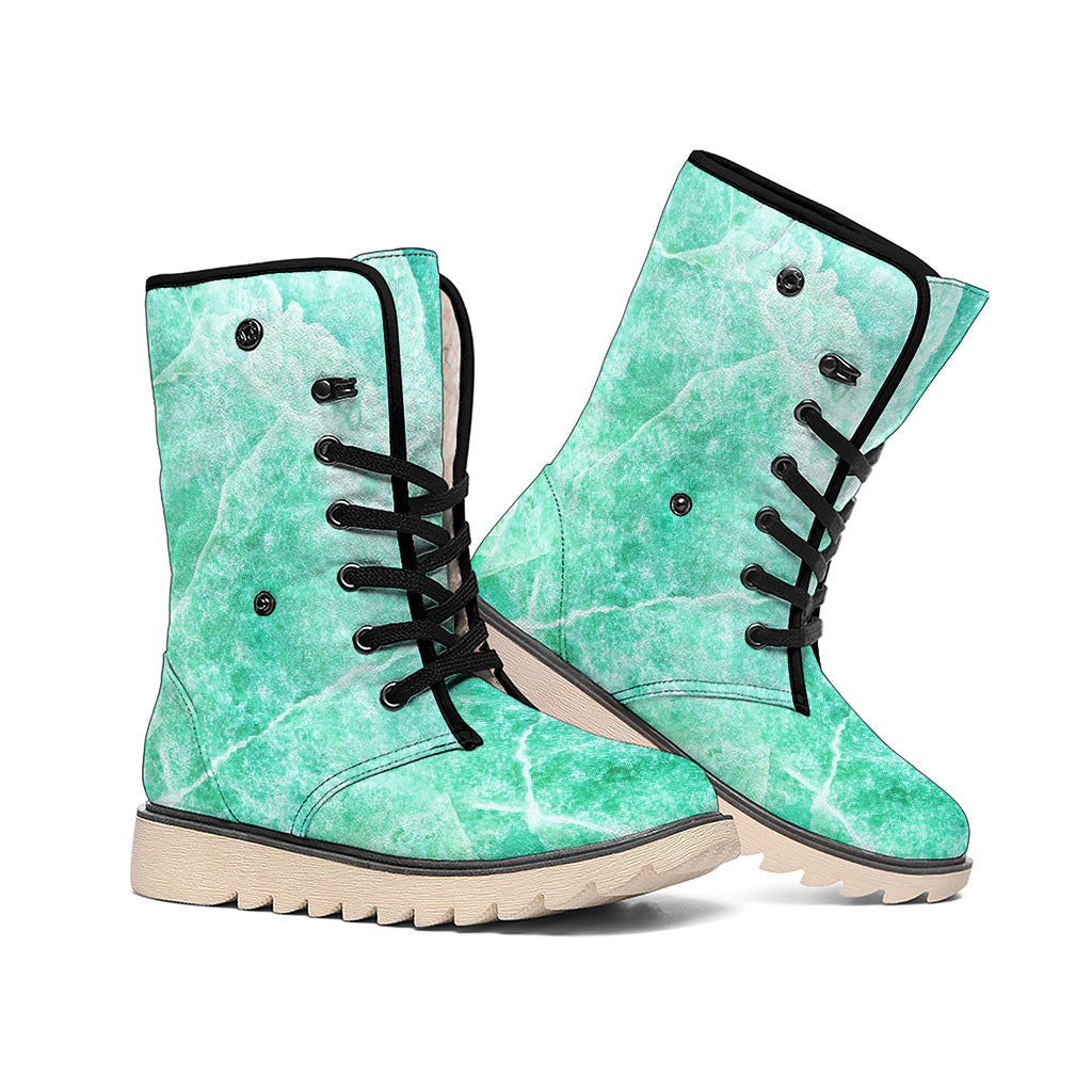 Teal Marble Print Winter Boots