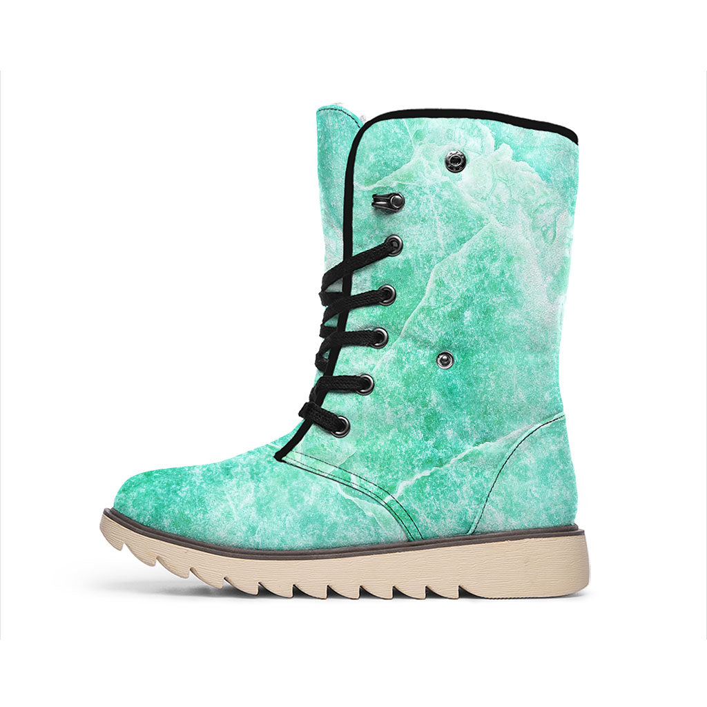 Teal Marble Print Winter Boots