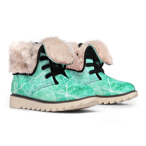 Teal Marble Print Winter Boots