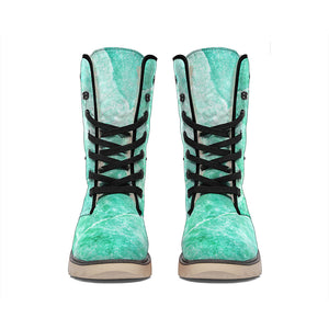 Teal Marble Print Winter Boots