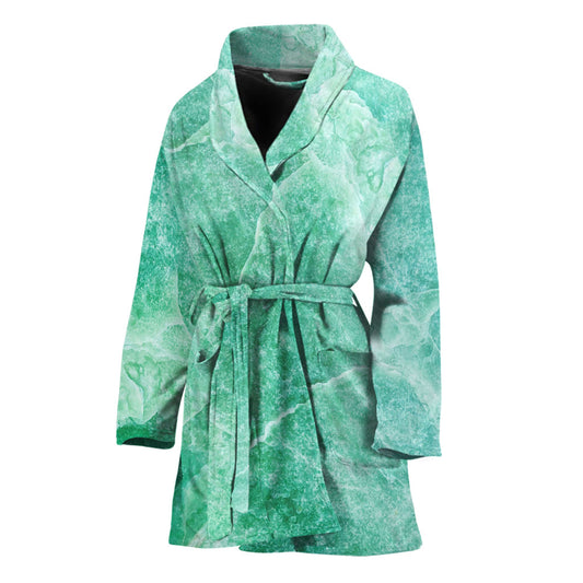 Teal Marble Print Women's Bathrobe