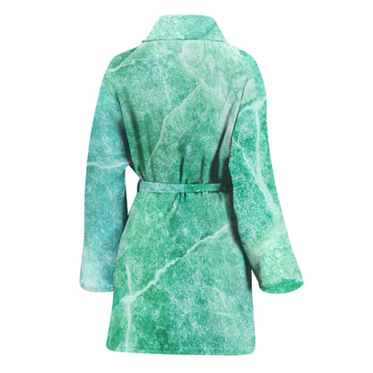 Teal Marble Print Women's Bathrobe