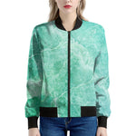 Teal Marble Print Women's Bomber Jacket
