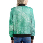 Teal Marble Print Women's Bomber Jacket