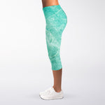 Teal Marble Print Women's Capri Leggings
