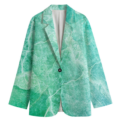 Teal Marble Print Women's Cotton Blazer