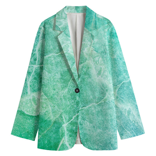 Teal Marble Print Women's Cotton Blazer