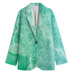 Teal Marble Print Women's Cotton Blazer