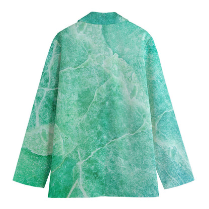 Teal Marble Print Women's Cotton Blazer