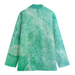 Teal Marble Print Women's Cotton Blazer
