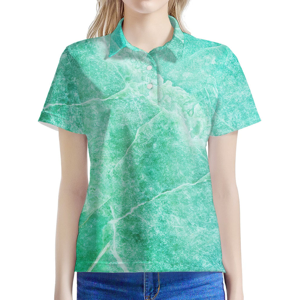 Teal Marble Print Women's Polo Shirt