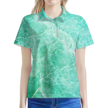 Teal Marble Print Women's Polo Shirt