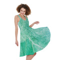 Teal Marble Print Sleeveless Knee Length Dress