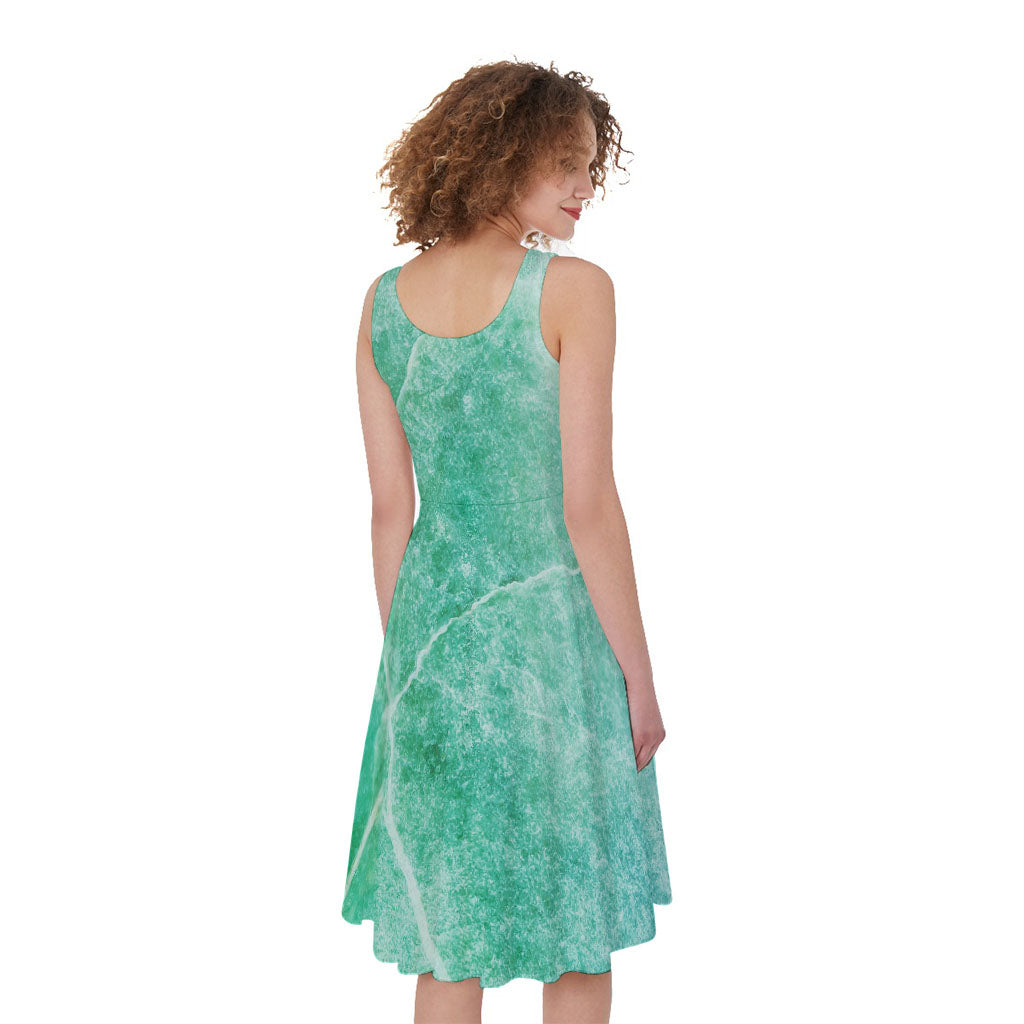 Teal Marble Print Women's Sleeveless Dress