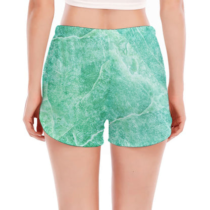 Teal Marble Print Women's Split Running Shorts