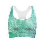 Teal Marble Print Women's Sports Bra