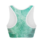Teal Marble Print Women's Sports Bra