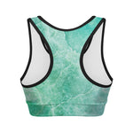 Teal Marble Print Women's Sports Bra