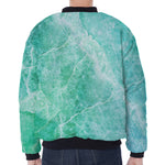 Teal Marble Print Zip Sleeve Bomber Jacket