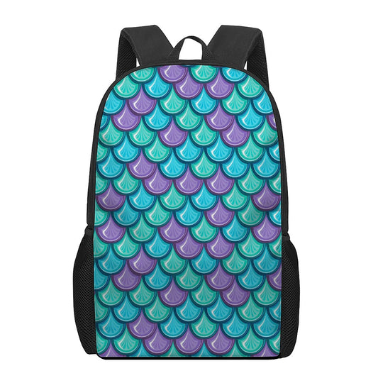 Teal Mermaid Scales Pattern Print 17 Inch Backpack