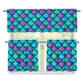 Teal Mermaid Scales Pattern Print 3 Piece Kitchen Curtains