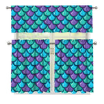 Teal Mermaid Scales Pattern Print 3 Piece Kitchen Curtains