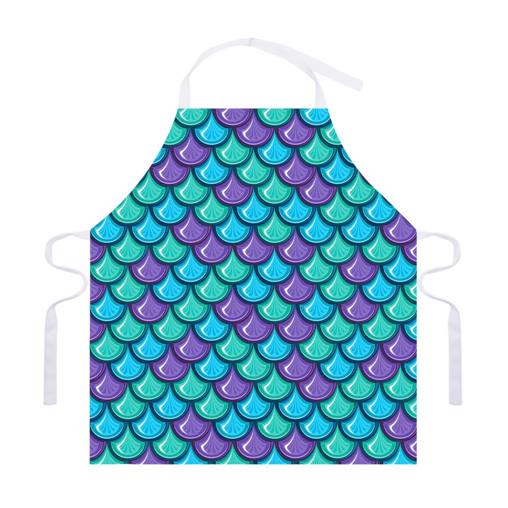 Teal Mermaid Scales Pattern Print Adjustable Apron