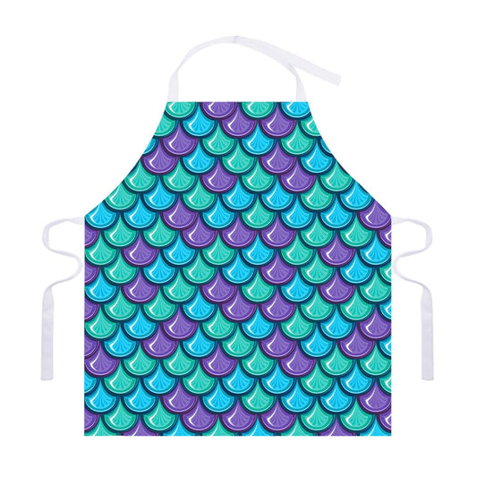 Teal Mermaid Scales Pattern Print Adjustable Apron