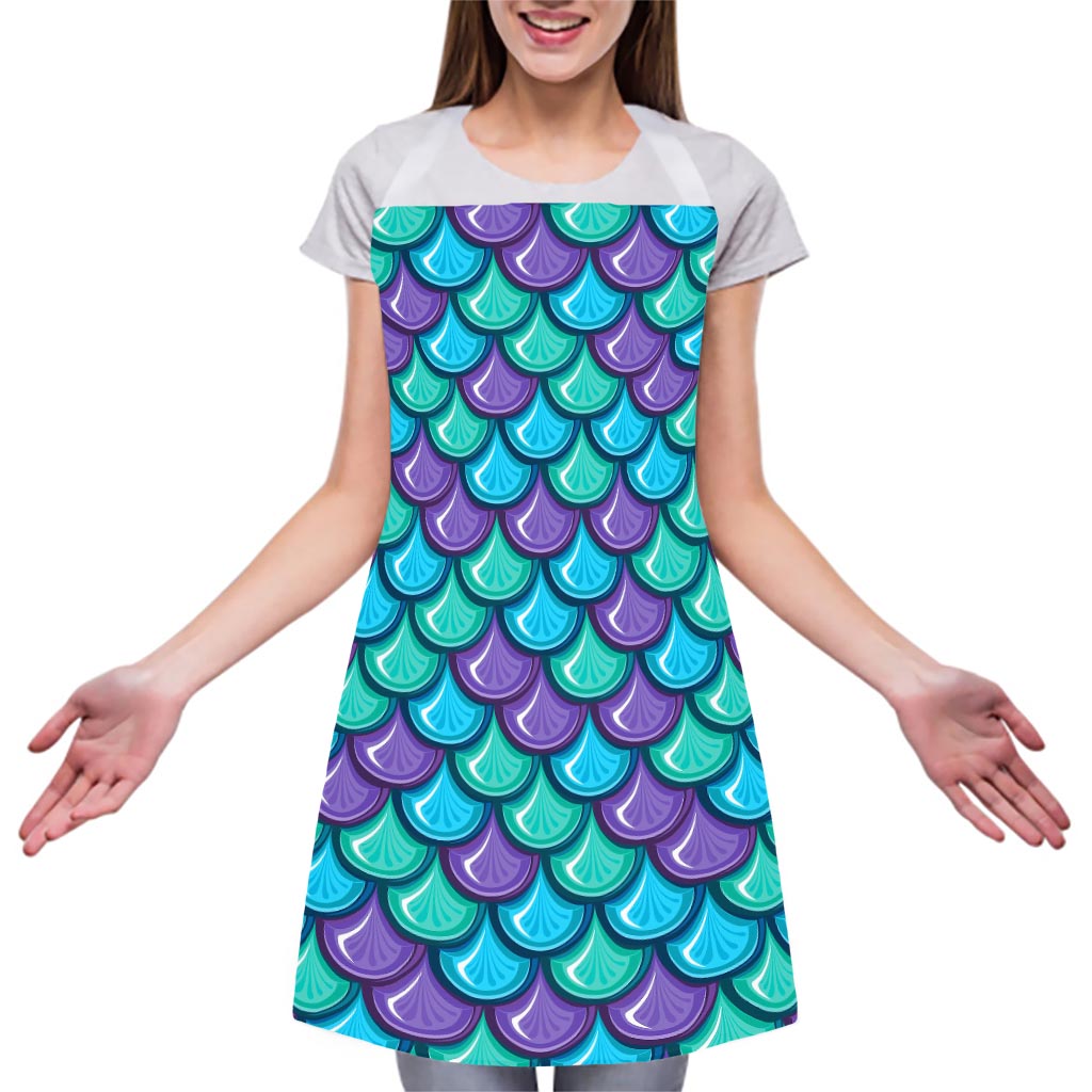 Teal Mermaid Scales Pattern Print Adjustable Apron