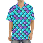 Teal Mermaid Scales Pattern Print Aloha Shirt