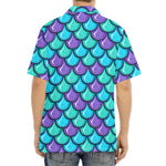 Teal Mermaid Scales Pattern Print Aloha Shirt