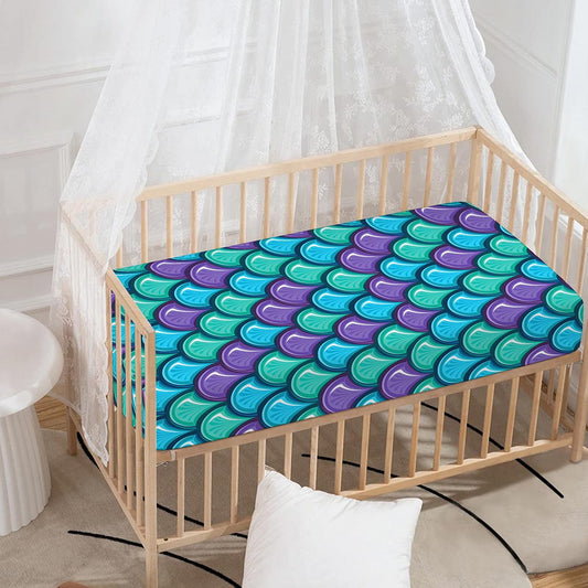 Teal Mermaid Scales Pattern Print Baby Crib Sheet