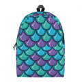 Teal Mermaid Scales Pattern Print School Backpack