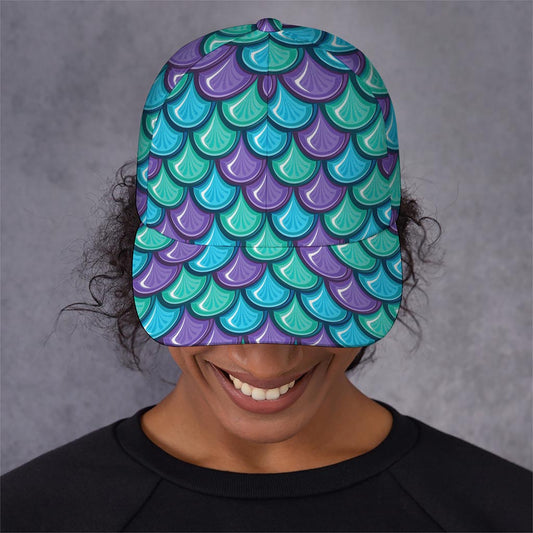 Teal Mermaid Scales Pattern Print Baseball Cap