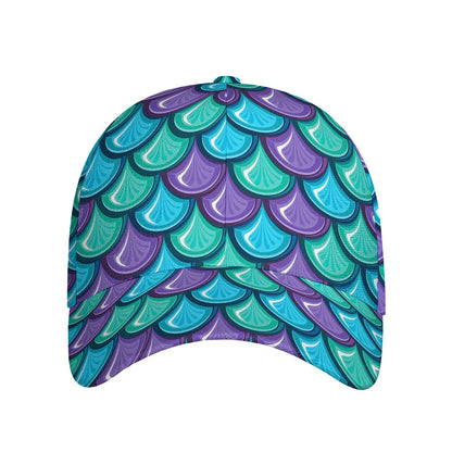 Teal Mermaid Scales Pattern Print Baseball Cap