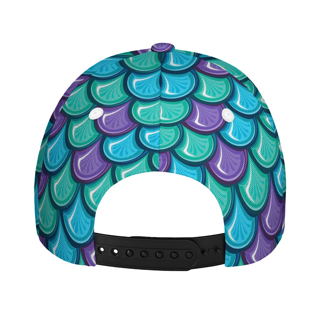 Teal Mermaid Scales Pattern Print Baseball Cap