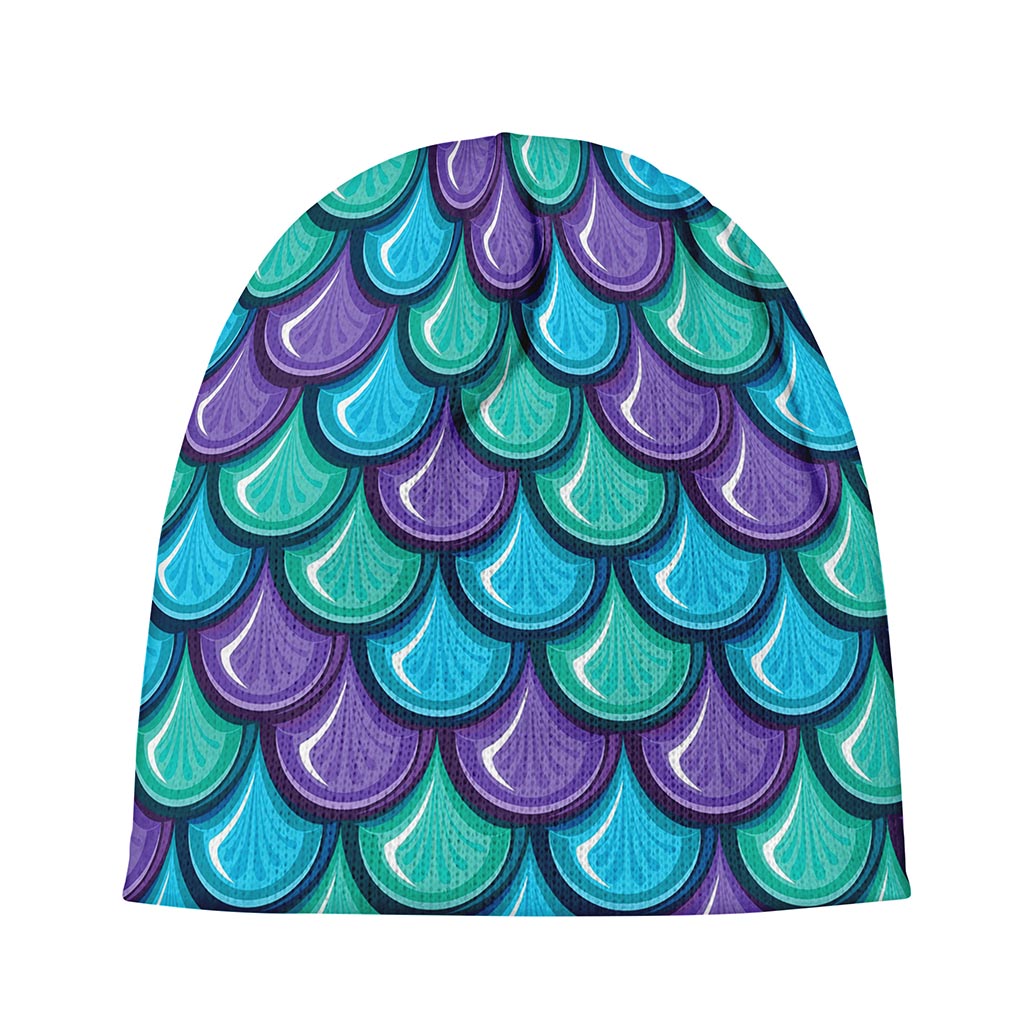 Teal Mermaid Scales Pattern Print Beanie
