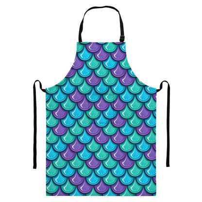 Teal Mermaid Scales Pattern Print Bib Apron With Pocket