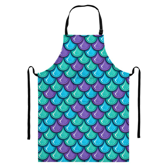 Teal Mermaid Scales Pattern Print Bib Apron With Pocket