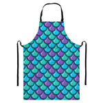 Teal Mermaid Scales Pattern Print Bib Apron With Pocket