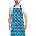 Teal Mermaid Scales Pattern Print Bib Apron With Pocket