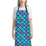 Teal Mermaid Scales Pattern Print Bib Apron With Pocket