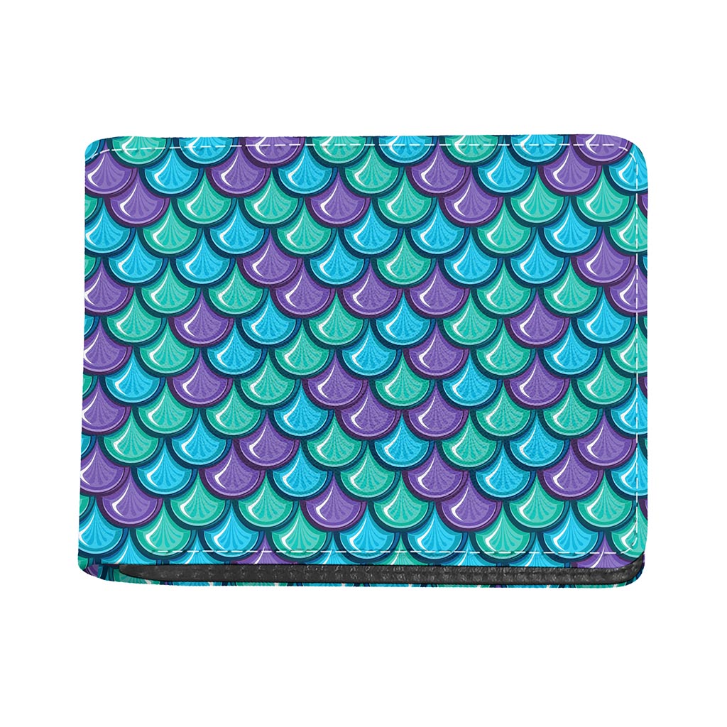 Teal Mermaid Scales Pattern Print Bifold Wallet