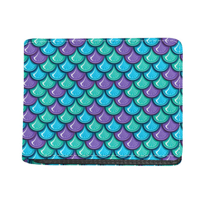 Teal Mermaid Scales Pattern Print Bifold Wallet