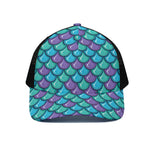 Teal Mermaid Scales Pattern Print Black Mesh Trucker Cap