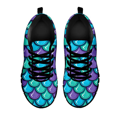 Teal Mermaid Scales Pattern Print Black Running Shoes