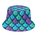 Teal Mermaid Scales Pattern Print Bucket Hat