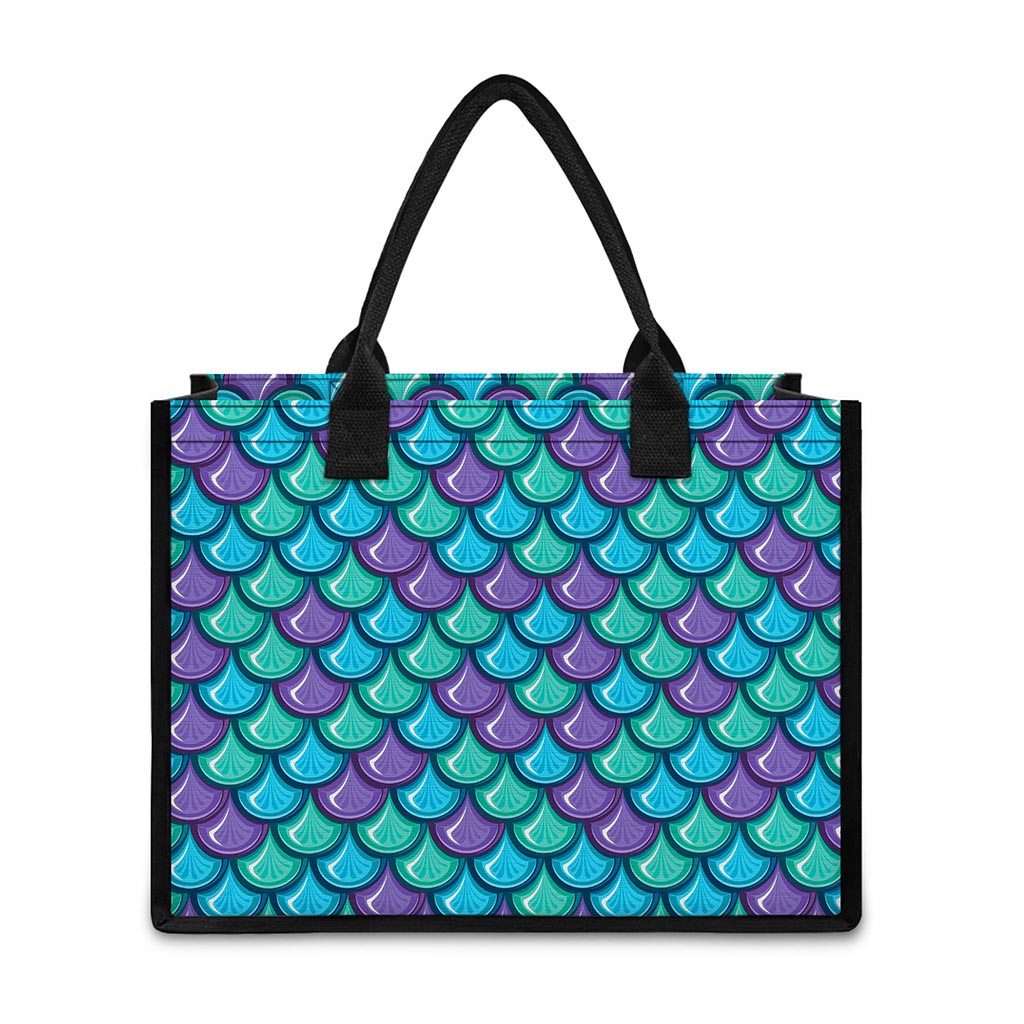 Teal Mermaid Scales Pattern Print Canvas Tote Bag