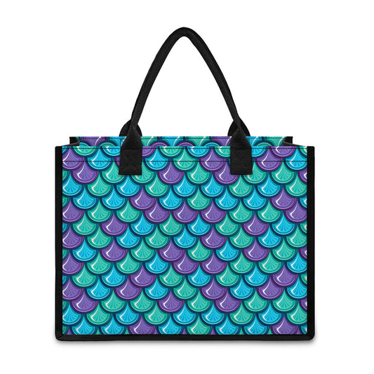 Teal Mermaid Scales Pattern Print Canvas Tote Bag